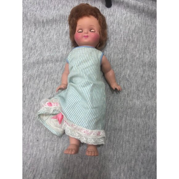 French Doll Hard Plastic Doll For Kids Sleeping Eyes Beautiful Dress Red Hair - Picture 1 of 9